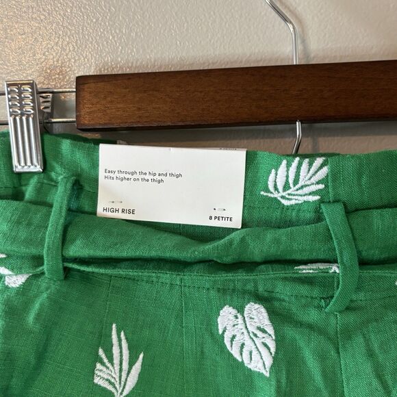 Ann Taylor NEW Linen Blend Shorts Green Embroidery Pleated High Waist 8 Petite - Picture 4 of 8